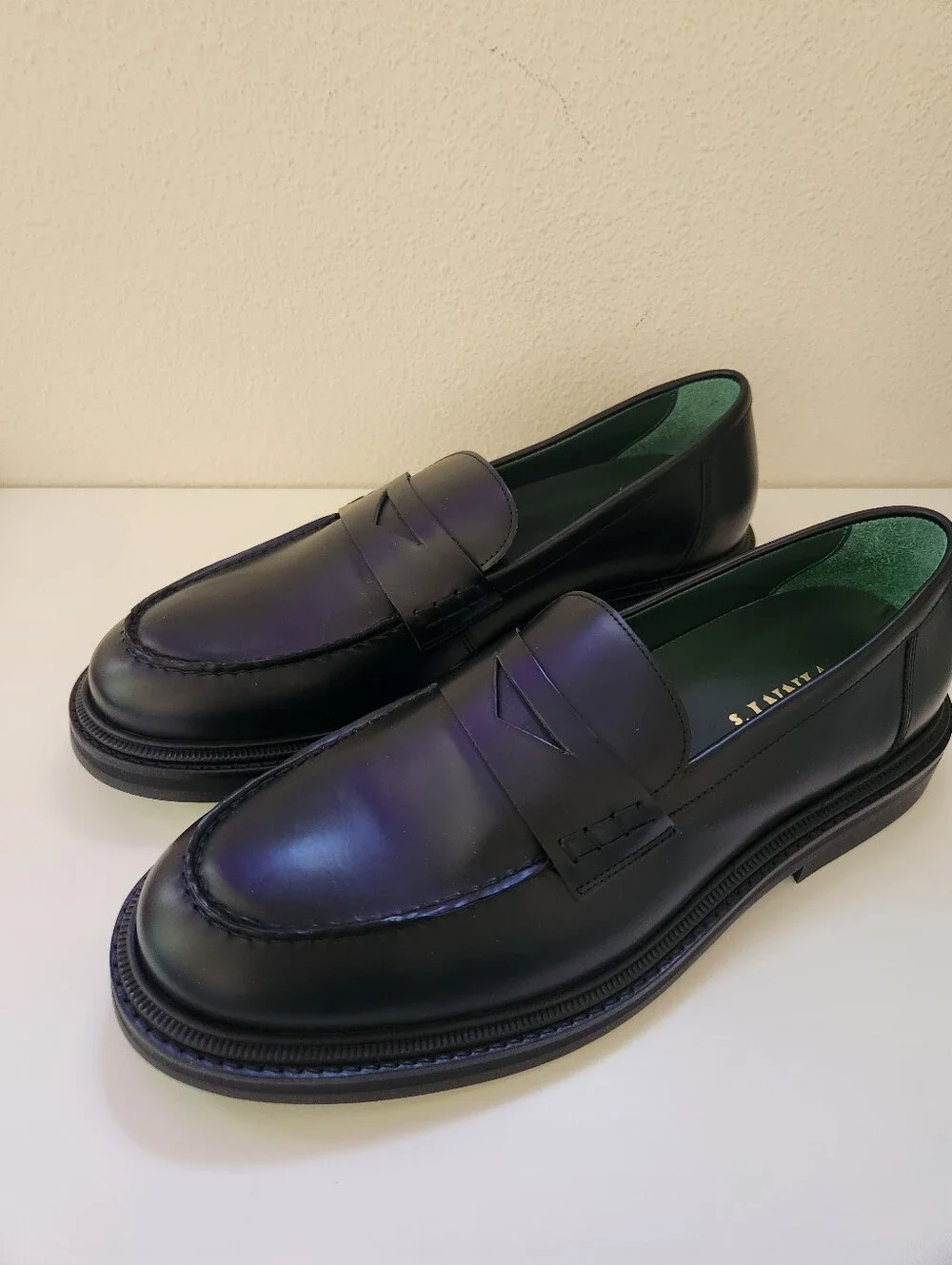 Vinnys Richee Black Leather Penny Loafers Mens NWT Designer Dress Shoes EU 44
